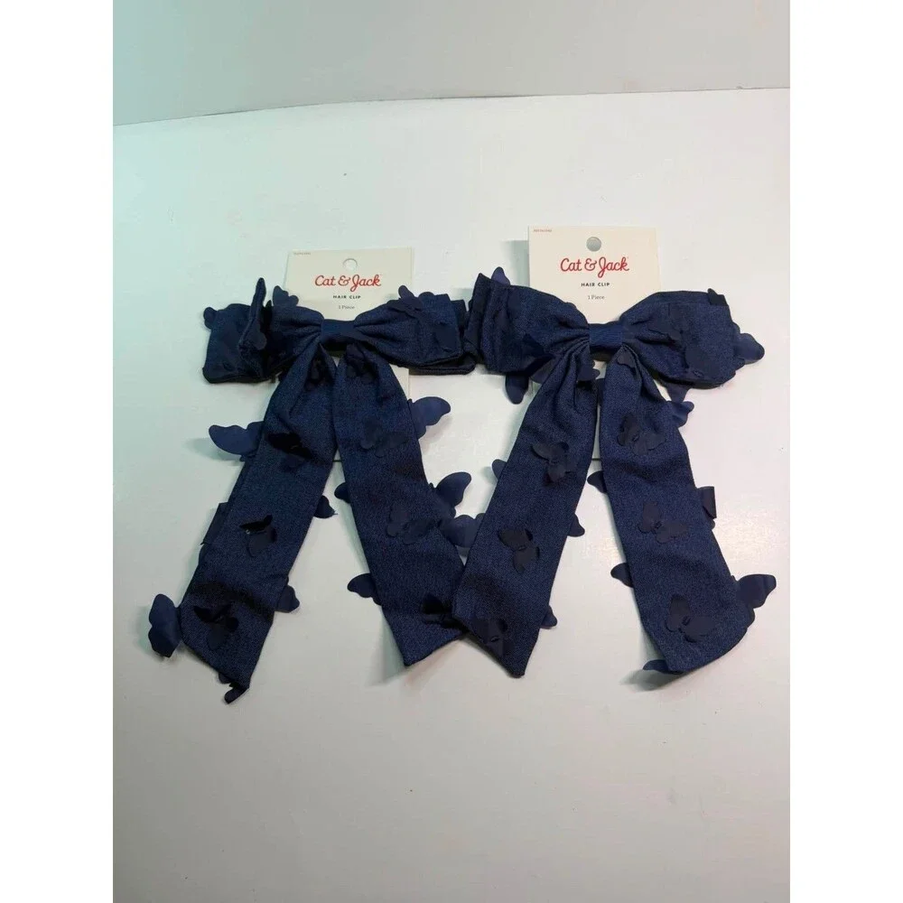 Cat & Jack Butterfly Bow Hair Clips – Navy Denim – Set of 2